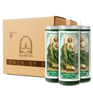 Bulk 3 Pack San Judas Tadeo 7 Day Candles in Glass Jar – Paraffin Wax, Clean Burning Unscented | Large & Tall Devotional Prayer Pillar Candles for Home, Memorial, Spells, Long Lasting