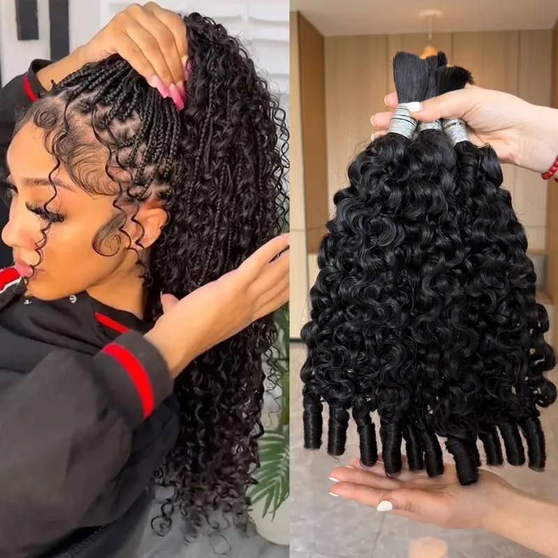 VIPbeauty Boho Human Braiding Hair Burmese Curly Bulk for Daughter/Friend For Bohemian Knotless Braids Spriral Curly End No Weft 1/3 Bundles 100g/1 Bundles  1B Natural Black Salon-Quality