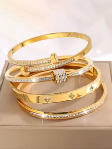 4-piece Elegant Trendy Bangles Bracelet Set, Lightweight Stainless Steel Fashionable Exquisite Trendy Bracelet for Daily Wear, Perfect for Holidays and Gifts, Stackable Bracelets