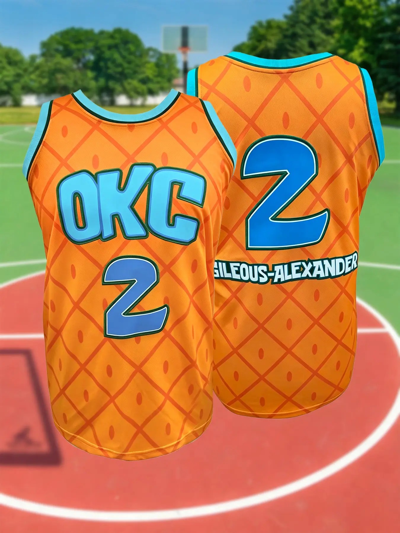 Number 2 Embroidered Basketball Jersey Men Women Orange Pineapple Pattern Retro Sports Uniform Breathable Sleeveless Shirt For Basketball Fans Party Cosplay Daily Wear