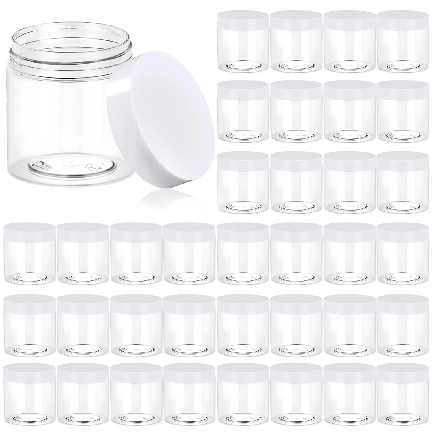 36 Pack 4 OZ Plastic Jars Round Clear  Container Jars with White Lids,  Plastic Slime Jars for Lotion, Cream, Ointments, Makeup, Eye shadow, Samples, Potravel Storage