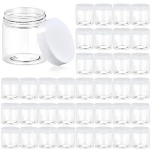36 Pack 4 OZ Plastic Jars Round Clear  Container Jars with White Lids,  Plastic Slime Jars for Lotion, Cream, Ointments, Makeup, Eye shadow, Samples, Potravel Storage