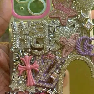 Freestyle Light up Junk Phonecase Smartphone Cover Handmade Customized Charms Colorful Design Personalized Name Sign Options Fully Junked or Spaced Out iphone 15 plus   available