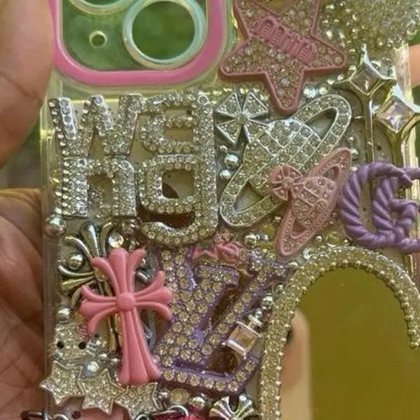 Freestyle Light up Junk Phonecase Smartphone Cover Handmade Customized Charms Colorful Design Personalized Name Sign Options Fully Junked or Spaced Out iphone 15 plus   available