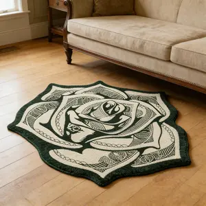 Creative Unique Rose Bud Carpet Mat, Vintage High-End Elegant Artistic Washable Plush Rug, Home Decor for Living Room Bedroom Balcony, Vintage Floral Rug