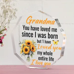 Irregularly Shaped Acrylic Plaque, 1 Count Flower & Letter Pattern  Desktop Decoration Ornament, Creative Emotional Connection Birthday Gift for Grandma