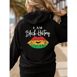 Black History Month Hoodie for Women - Long Sleeve Hooded Sweatshirt with Funny I Am Black History Print - African American Graphic Hoodies