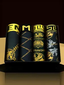 Men's Full Print Underwear Set, Boxer Briefs, Casual Style Underwear, Casual Comfortable Breathable Daily Wear, Fashion Men's Innerwear Suitable for All Seasons, Undergarments, Boxers Briefs