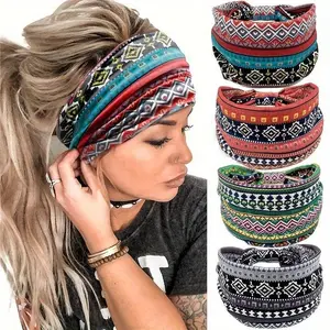 Bohemian Style Wide Workout Headband, Soft Elastic Sports Hairband for Sports & Daily Wear