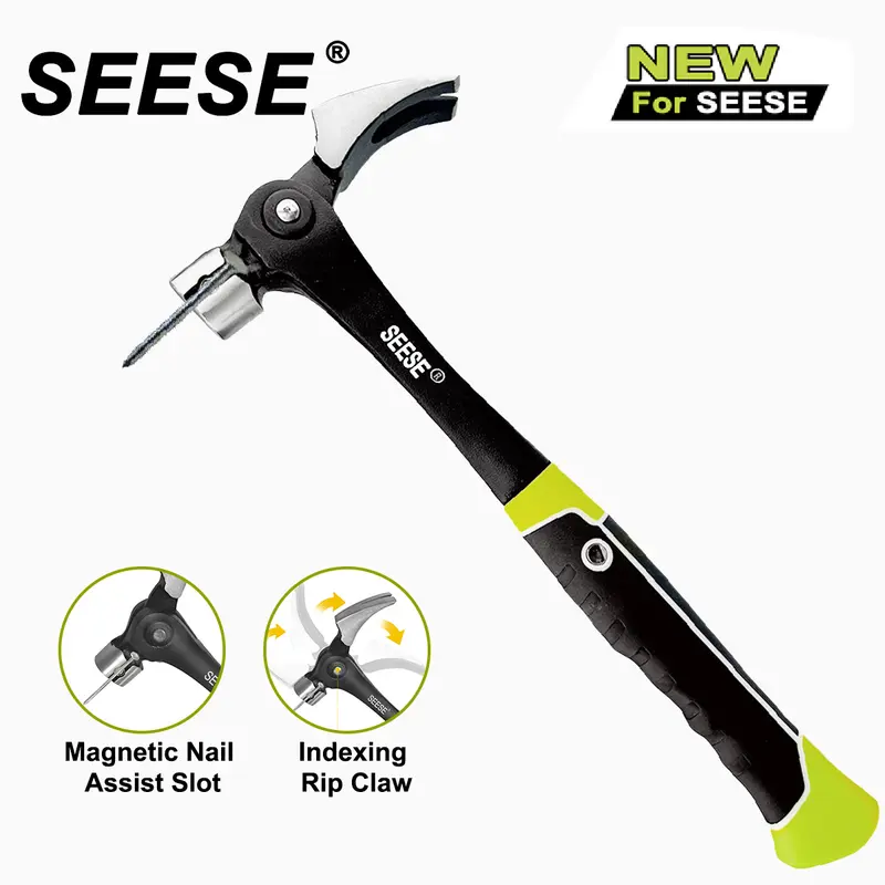 SEESE Adjustable Nail Puller Hammer, Magnetic Nail Starter, Anti-Slip Shock-Absorbing Handle, Claw Hammer for DIYers in Workshop, Construction & Remodeling (free on orders over $30.00) toolupgrade