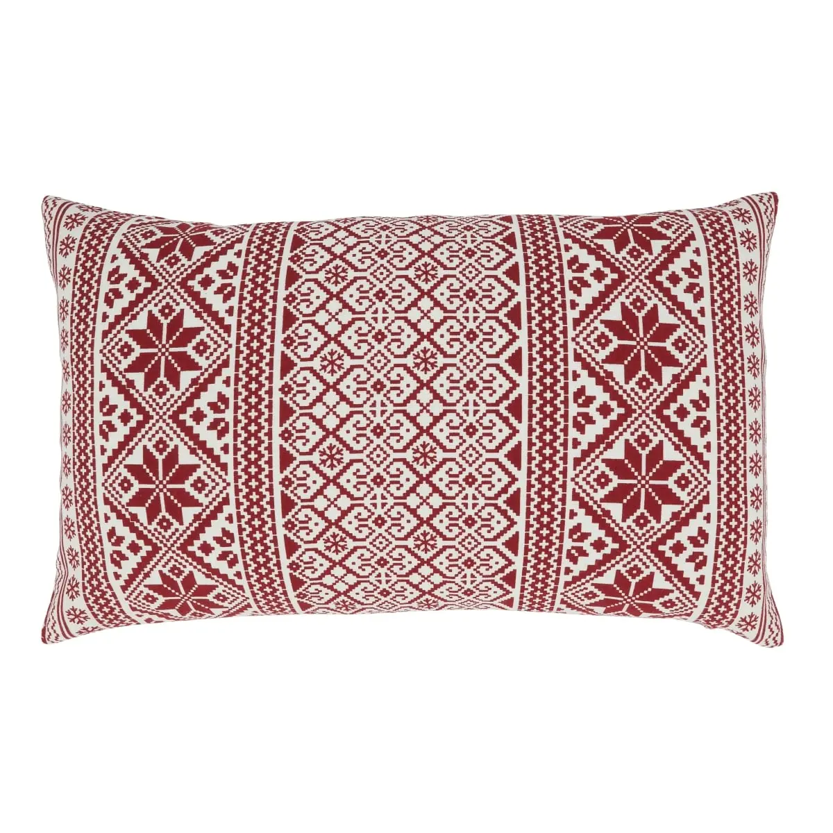 Saro Lifestyle 803.R1220BD 12x20 in. Down-Filled Oblong Throw Pillow, Red Cheerful Charm Christmas Print Holiday Theme for Room Decor, House Decor, Whimsical Accent