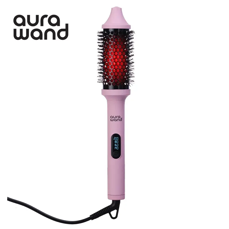 Aurawand Blowout Boost Ionic Thermal Brush (2.17 in) with LED Display, 284°F-392°F Temp Range for Multiple Hair Types, Far-Infrared Core, Advanced Negative Ion Technology, 110-240V Universal Voltage