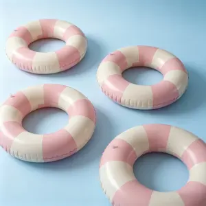1pc pink and white striped inflatable swimming pool float is a summer water toy suitable for beaches, lakes, and parties