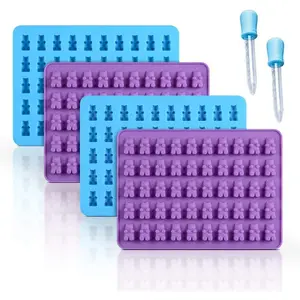 Gummy Molds-Bear Candy Silicone, Mini Size, Chocolate Gummy Molds with 2 Droppers, Nonstick, Food Grade Silicone, Pack of 4
