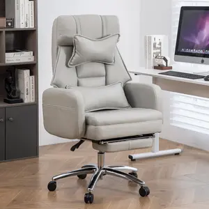 Swivel Ergonomic Office Chair, Computer Chair, Technology Leather High Back Office Chair with Lumbar Support Headrest, Sedentary Comfortable Boss Chair, 155° Reclining Computer Chair (Grey)