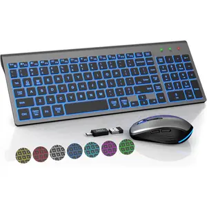 Keyboard and  Combo Backlit - Compact Quiet Keyboard with RGB , Rechargeable, Slim, Sleep Mode, Portable Cordless Keyboard  Set for , Windows, Laptop (Space Gray)