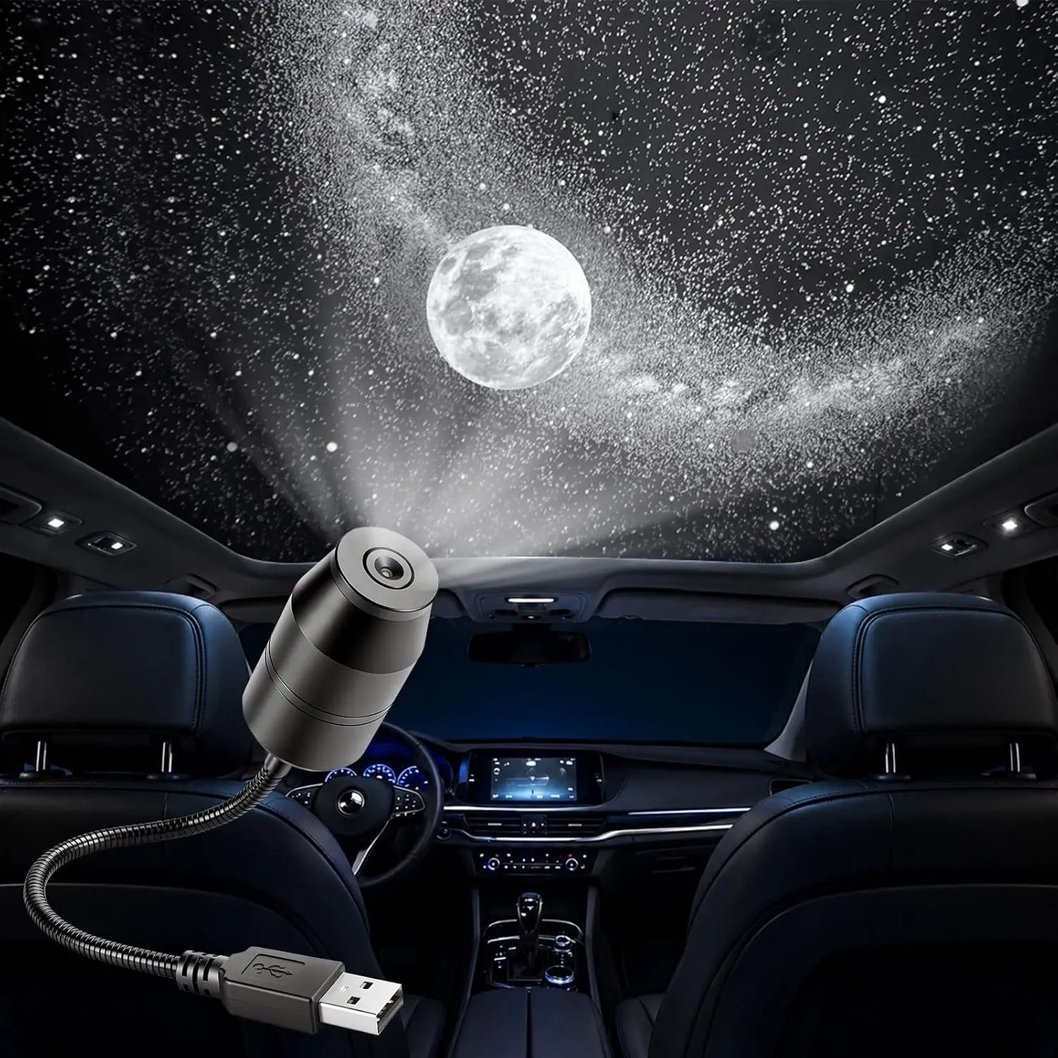 USB Star Sky Projector Light, 360° Bendable Car Roof Star Night Light, Adjustable Romantic Atmosphere Lamp for Car Interior, Bedroom, Party & Solo Relax Time