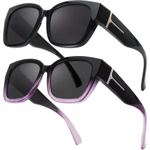 FOS19 2 Pack Polarized Fit Over Sunglasses for Women Men Oversized Square Over Glasses Sunglasses with UV Protection