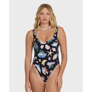 BILLABONG Women's Party Wave Tanker One Piece Swimsuit, 78% Recycled Nylon Stretch Knit Wide Straps Full Coverage