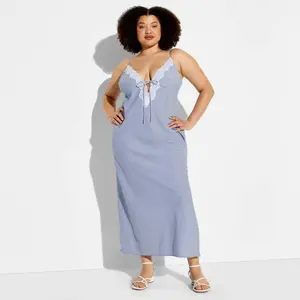 Women's Lace Trim Maxi Empire Waist Dress - Wild Fable Blue Striped XXL