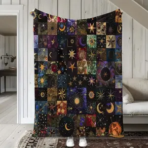 Star & Moon Pattern Tapestry Blanket, Soft Throw Blanket, Air-conditioned Room Blanket, Warm Nap Blanket For Home Office Travel Camping,Gift for Men & Women, Halloween