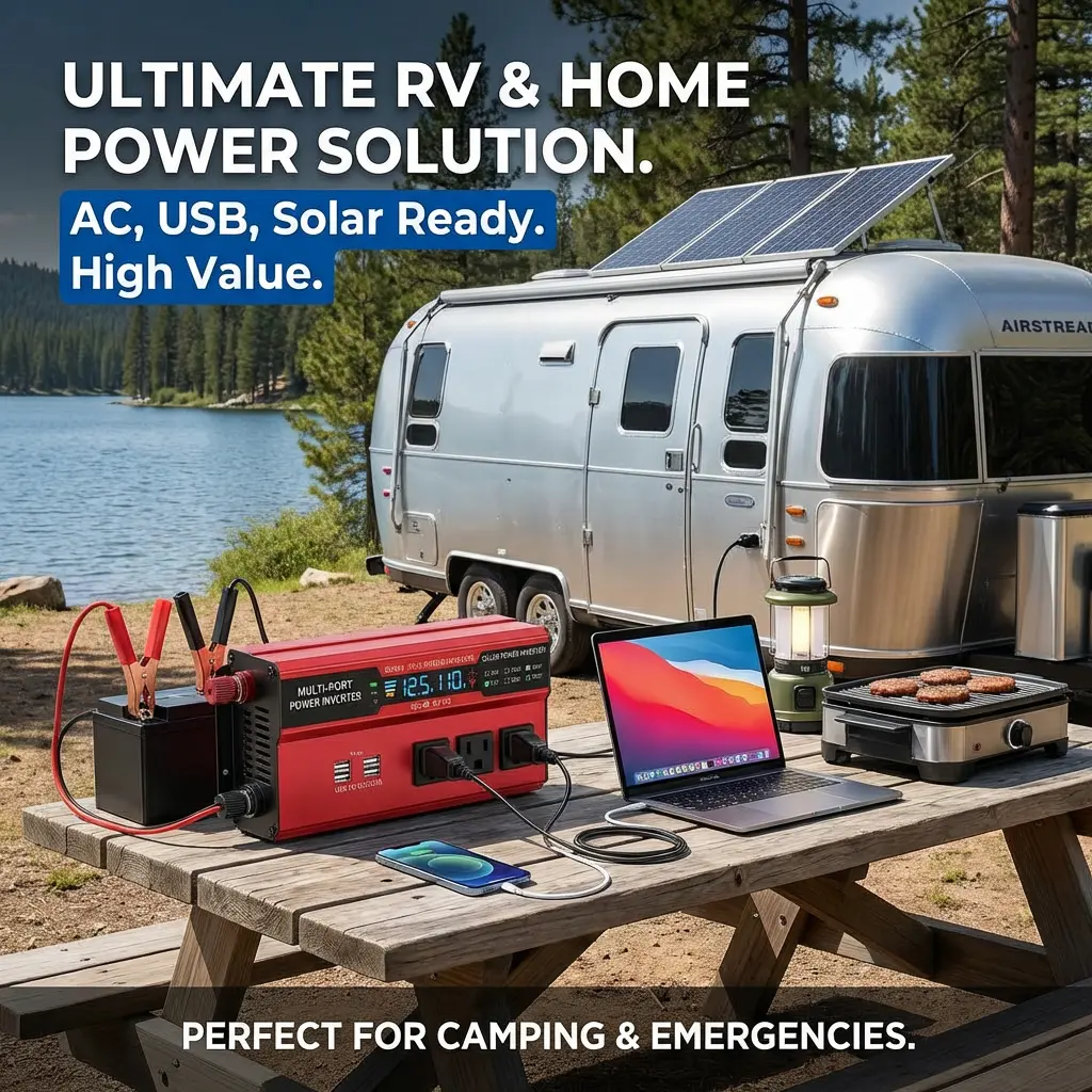 5000W Peak Pure Sine Wave Portable Car Inverter - 12V/24V to 110V/220V, Aviation Aluminum Case, Silent Cooling, Full Safety Protection, Outdoor-Ready, Compatible with Computers, Ideal for Truckers, Camping