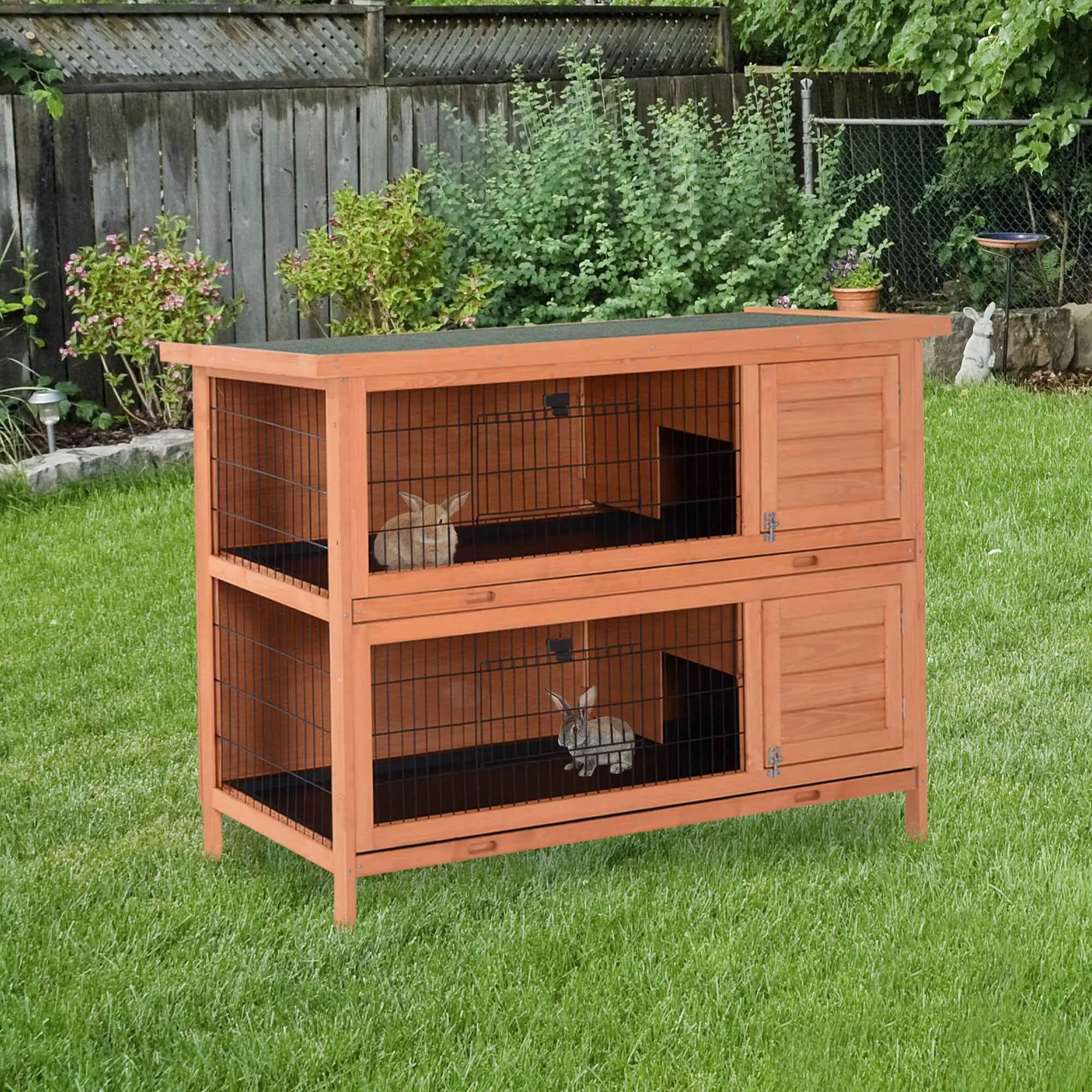Wooden Rabbit Hutch - 54" 2-Story Bunny Cage for Indoor & Outdoor