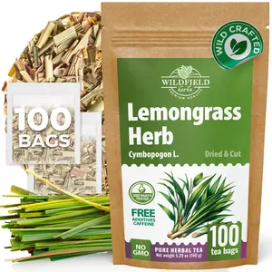 100 Bags Dried Lemongrass Tea Lemon Grass Leaf Herbal Tea Zacate De Limon (Cymbopogon) - 100 Count 1.5g Bags Lemongrass Chai Herb Limoncillo (Hierba Limon)