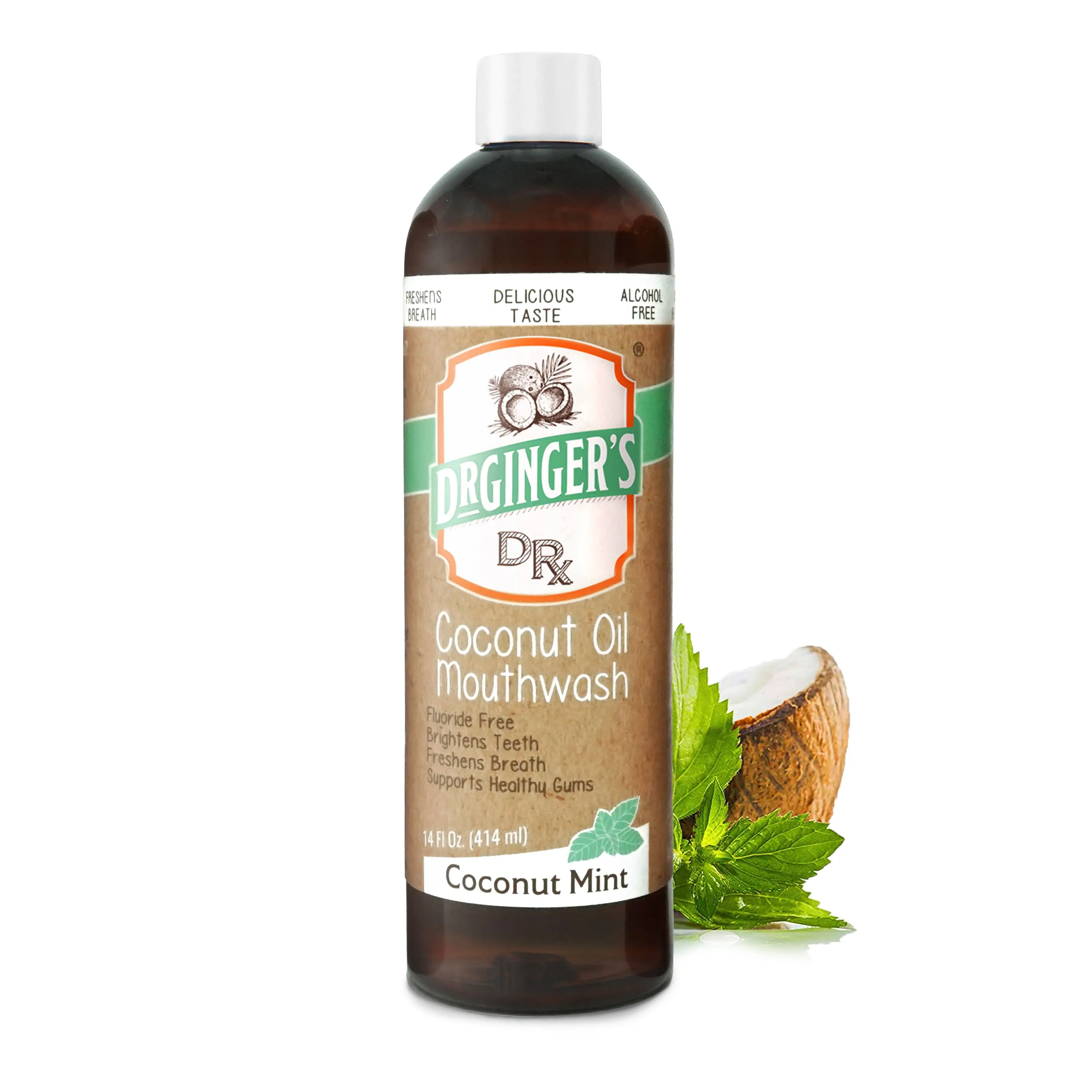 Dr. Ginger's Coconut Powered Mouthwash | Oil Pulling Mouthwash, Organic Coconut Oil, Alcohol-Free, Fluoride-Free, Dye-Free, Healthy Gums & Oral Mircobiome Support, 2-Min Daily Routine, Freshens Breath, Delicious Taste, Antibacterial, 14 FL OZ
