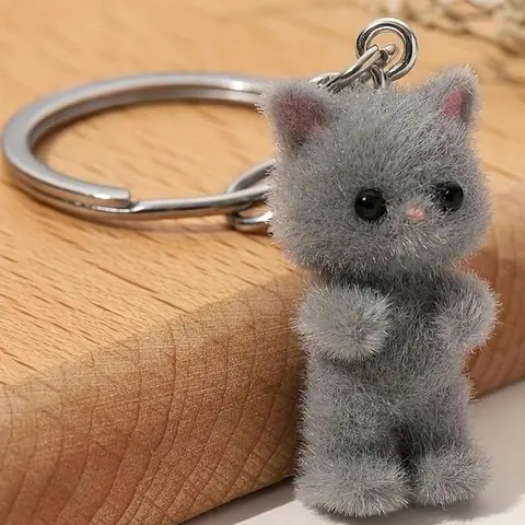Cute Cat Design Keychain, Fuzzy Keychain, Trendy Cute Keychain, Cute Keychain Accessory for Car Keys for Women & Men, Fashion Accessories for Bag Backpack Wallet Pendants Decor