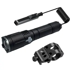 Color Black 2000 Lumen Rechargeable Picatinny Multi-Function Flashlight with Adjustable Focus & Pressure Switch IPX7 Waterproof 4 Modes for Hunting and Outdoor Activities