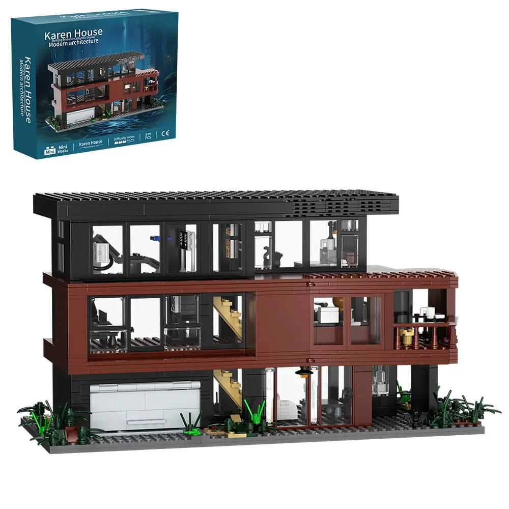 HEGOAI Mini Street View Brick House Set - DIY Building Block Set, Modular Assembled Toy with Garage, Creative Gifts for 10-12 Year Olds, Valentine's Day Present for Movie Fans