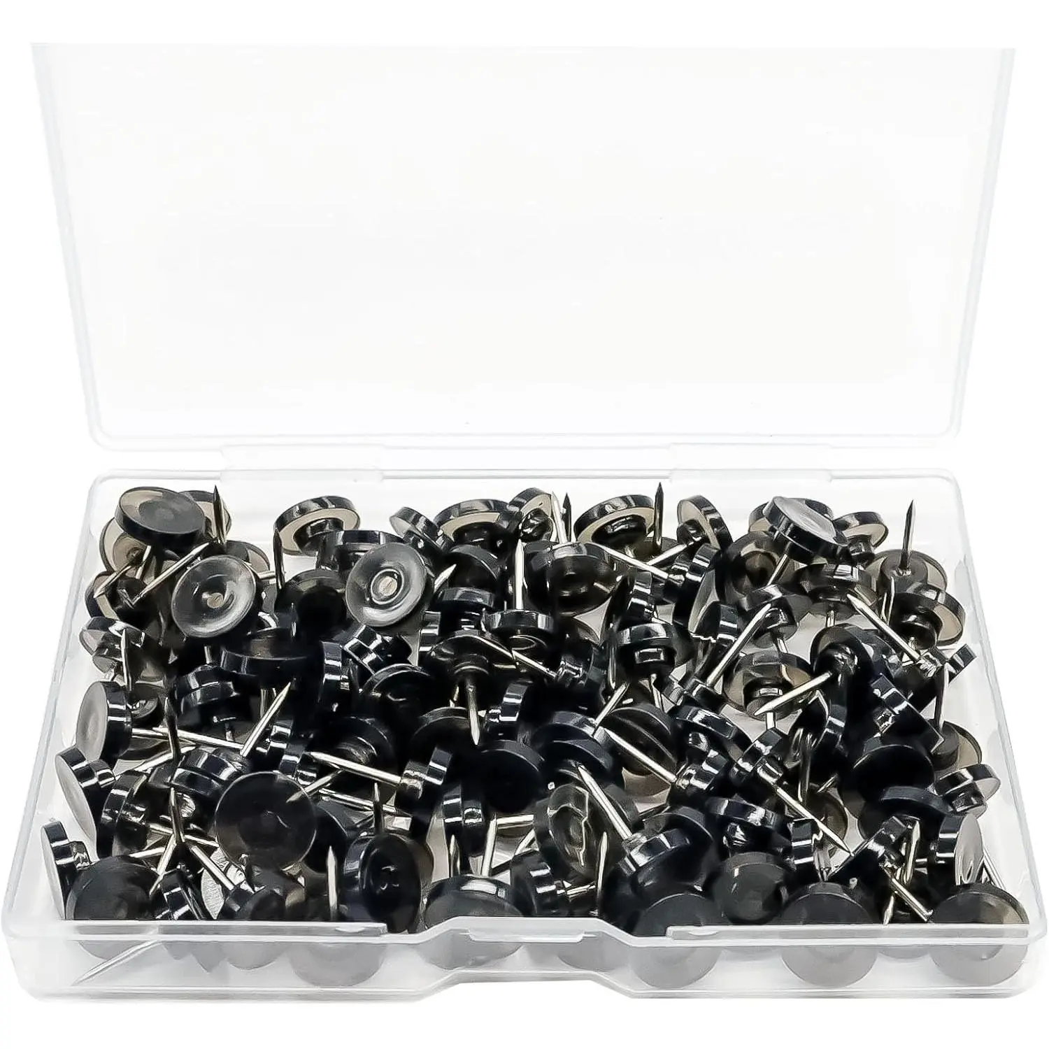 Flat Black Push Pins for Wall,100 PCS Clear Thumb Tacks for Walls Flat thumbtacks Push pin for Bulletin Board Shadow Box Display Thumbtack for Cork Board