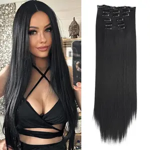24 Inch 6 PCS Fancy Long Straight Synthetic Hair Extensions, Fluffy & Soft Clip-In Hairpieces for Stunning Volume and Length, Perfect for Any Event, Quick and Easy Application, Designed for Beginners to Elevate Their Look Effortlessly