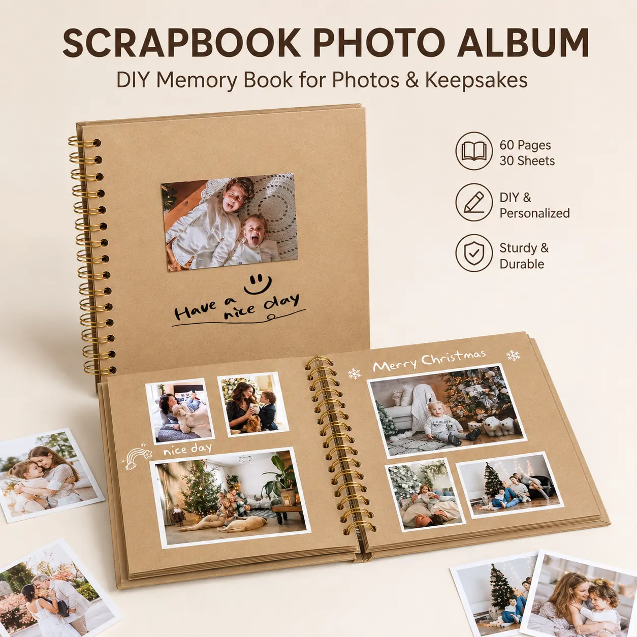 10x10 in Hardcover Spiral Scrapbook Album - 40 Lays-Flat Pages, DIY Photo Journal & Organizer, Crafts Supply for Graduations & DIY Birthdays, Meaningful Keepsake Gift for Couples, Anniversary Home Decor, Photo Organizer, Scrapbooking