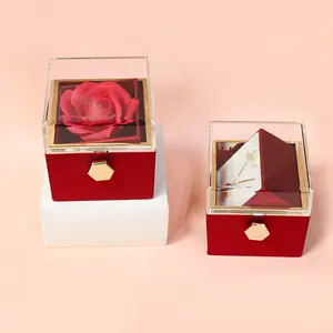 Mountova Red Rose Box with Automatic Flip Jewelry Holder, Pink Cake Surprise Set (No Necklace) – Jewelry Design Gift for Girlfriend, Ideal for Valentine’s Day, Anniversary Occasions