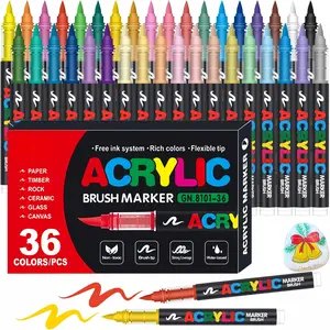 36 Colors Soft Brush Tip Acrylic Paint Pens, Upgraded Direct-Liquid Ink System, Premium Water-Based Markers for Fabric, Rock, Wood, Canvas, Easter Gift for Kids Adults, Art Supplies