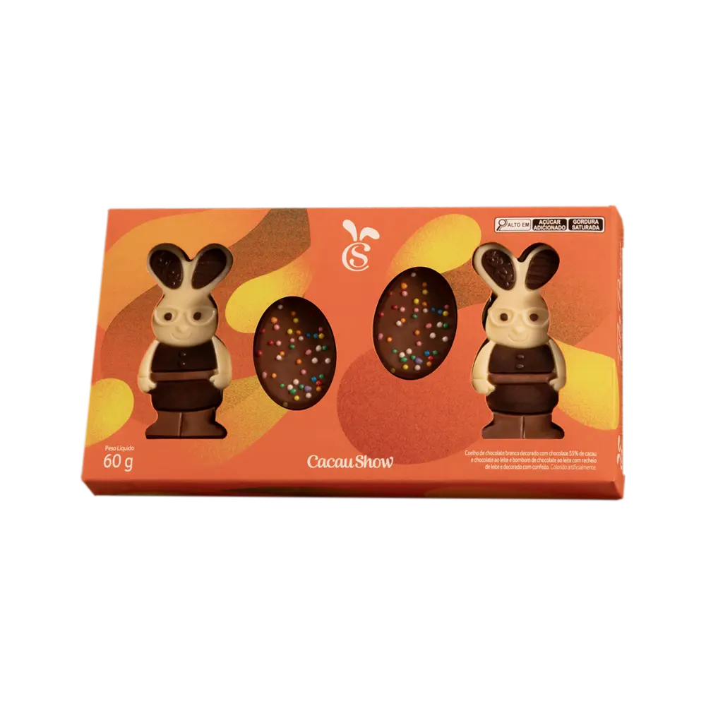 Cacau Show Caixa de Chocolate Cacau Magia Coelhos e Ovos 60g