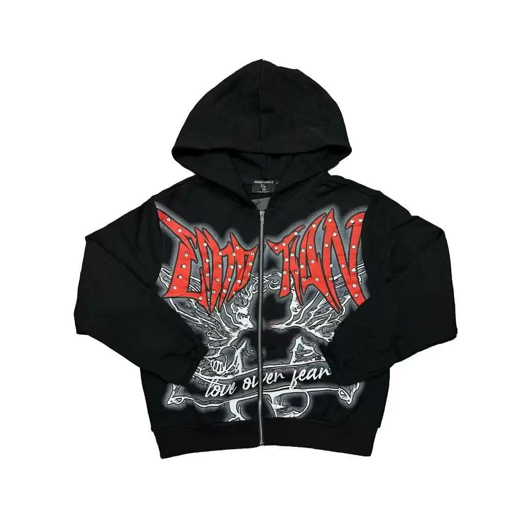 Mixed emotion Rinestono Men's Hoodies for Men Women Y2K CONDITIONS Vintage Hoodies Fashion Streetwear Casual Wears Mixed