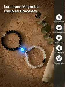 Natural Crystal Moonstone Obsidian Bracelet, Luminous Magnetic Love Bracelet, Fashion Jewelry Accessories for Women & Men, Healing Crystal Bracelet, Couple Bracelet Jewelry