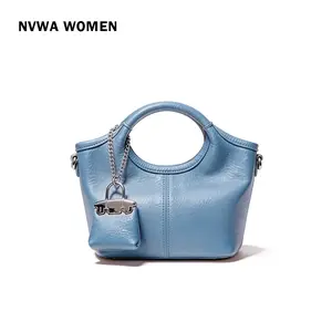 The Dusty Blue Satchel - Elegant Round Handle Bag Pebbled Vegan Leather with Mini Coin Purse Charm for Everyday Commute casual plain design trendy all-match commuter bag