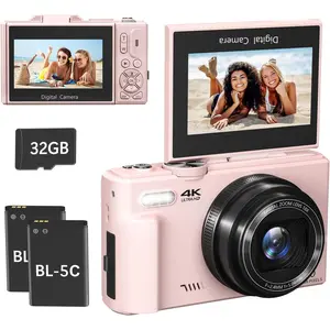 4K Digital Camera for Photography, 64MP Compact Vlogging Camera with WiFi and 3" 180? Flip Screen, 18X Digital Zoom, Ideal for YouTube Creators, Includes 2  & 32GB  SD Card,