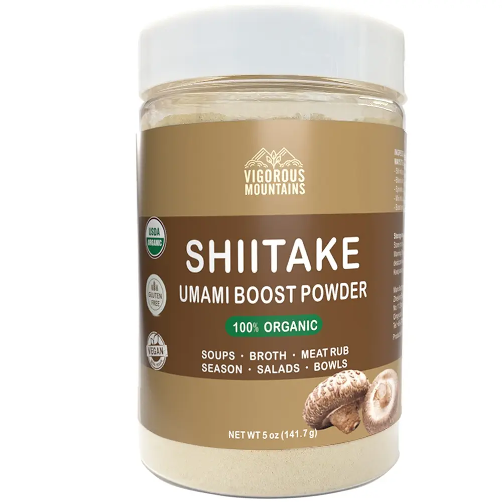VIGOROUS MOUNTAINS Shiitake Mushroom Powder for Cooking, 5 oz, Strong Umami Seasoning, No Salt No MSG, Sugar Free