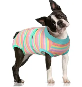 FUAMEY Recovery Suit for Dogs After Surgery,Soft Breathable Dog Bodysuit E-Collar & Cone Alternative Surgical Suit,Male Female Dog Neuter Spay Suits Anti Licking Wounds Onesie Mint Green Stripes