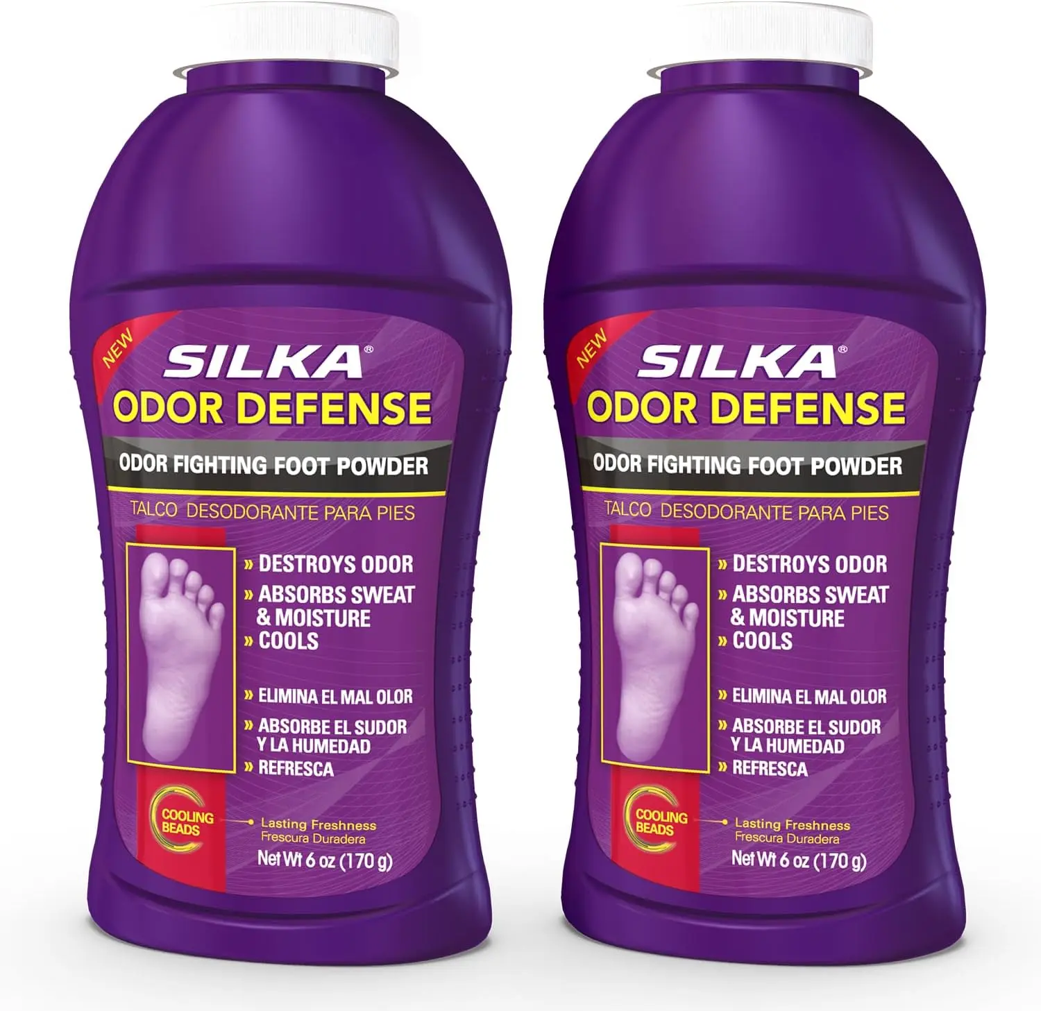 Odor Fighting Foot Powder & Shoe Deodorizer with Corn Starch Powder, Talc & Cooling Beads for Lasting Freshness, Absorbs Sweat & Excess Moisture, 6 Oz (PACK OF 2)