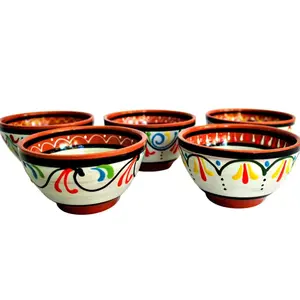 Terracotta White Salsa Bowl Set of 5 - Hand Painted From Spain