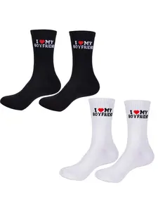 2 pairs of minimalist lettered wedding grooms' medium-length socks, stylish and versatile casual socks for couples, suitable for ball and party wear, Letter Print Socks