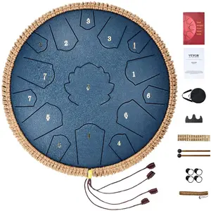 VEVOR Steel Tongue Drum, 14 in 15 Notes, Rain Drum for Outside Garden, C Major Key, Tank Drum with 2 Mallets Carry Bag, Hand Pan Drum Percussion Instrument for Musical Education Yoga, GreenVEVOR Super Brand Day