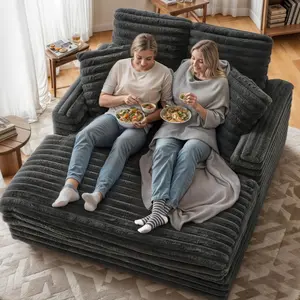 Apicizon Oversized Chaise Lounge Chair, Fluffy Cozy Sleep Couch with Striped Faux Fur Throw Pillow, Modern ‌Full Size Bed for Living Room/Bedroom