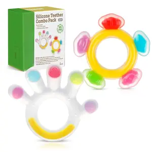 Silicone Teether Combo - Baby Freezer Teething Toy Soft Cold Teether Soothe Pain Gums Perfect Size Palm & Ferris Shape 3M+ BPA Free 2 Pack